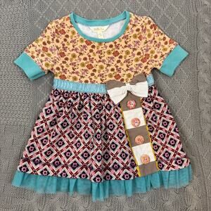 Matilda Jane Little Cartwheels Colorful  Dress with Floral, Buttons & Bow  ~ 4
